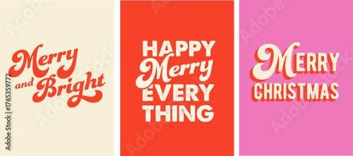 Merry Christmas and Happy New Year 2026 typographic posters with vintage lettering