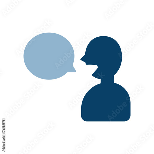 会話や口コミをイメージした、横向きの人物と吹き出しを組み合わせたベクターアイコン