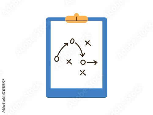 Sports tactical layout with player position and arrow, strategy on clip board