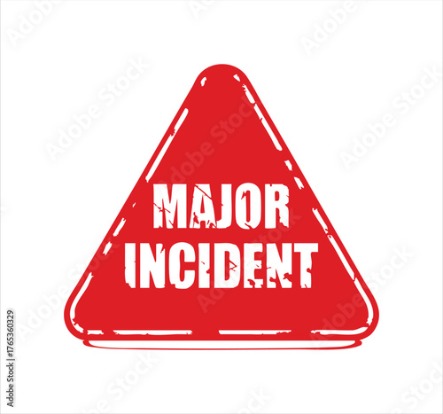 Red triangular warning sign declaring major incident for safety and emergency alerts