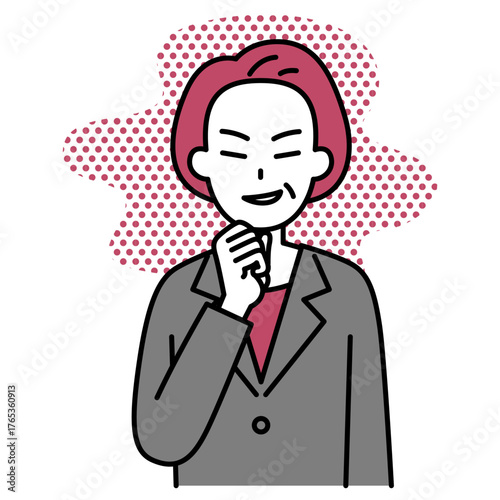悪巧みをする中年のスーツの女性