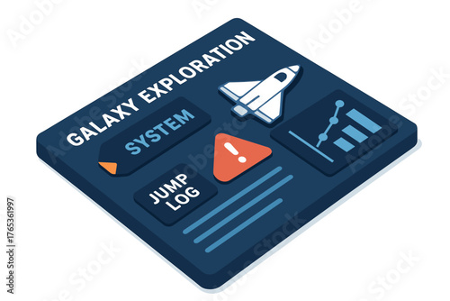 Galaxy exploration dashboard with spacecraft icon and data graphs design