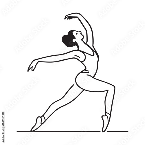Ballet Dancer Line Art – Elegant Ballerina Pose Illustration, Minimalist Dance Vector Drawing, Graceful Movement Design
