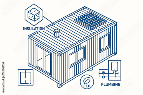 Modern eco-friendly container home design with solar panels and efficient insulation