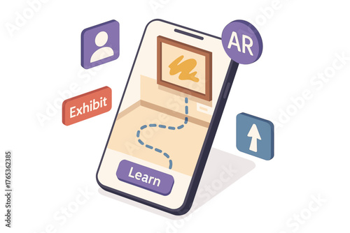 Augmented reality museum guide displayed on smartphone with interactive features