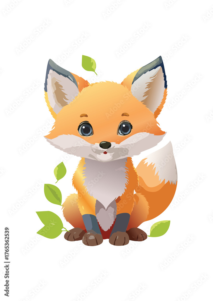 Obraz premium Red fox with leaves and white background
