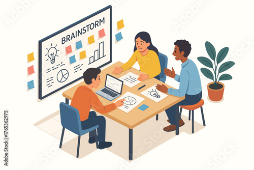 Diverse team brainstorming session with creative ideas in office setting