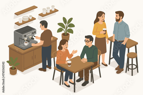 Young caucasian adults socializing in a relaxed coffee shop setting