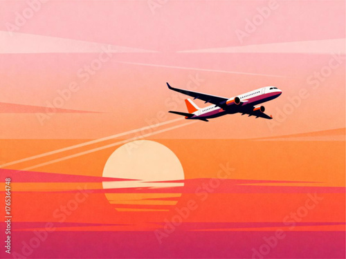 Plane Soaring Over Sunrise A Vector Illustration of Flight and Adventure
