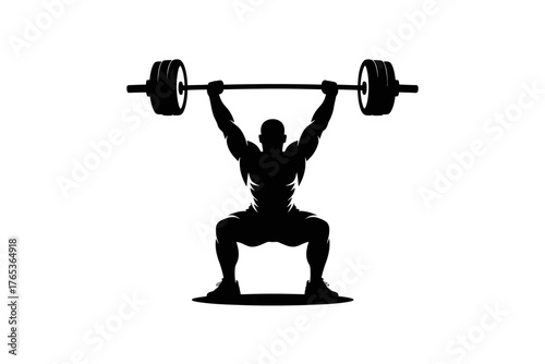 Silhouette of a determined athlete performing a weightlifting exercise with a barbell.