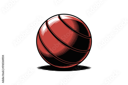 A classic red basketball is depicted against a white background with a shadow.