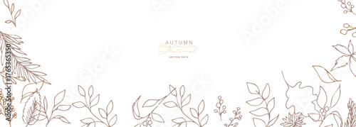 草木の線画イラスト。秋の草木のベクターフレーム。冬の植物シンプル背景。
Line art illustration of plants. Vector frame of autumn plants. Simple background of winter plants.