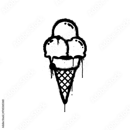 Ice Cream Cone Graffiti Stencil Illustration