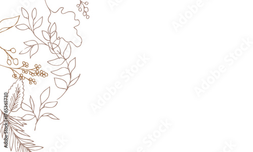 草木の線画イラスト。秋の草木のベクターフレーム。冬の植物シンプル背景。
Line art illustration of plants. Vector frame of autumn plants. Simple background of winter plants.