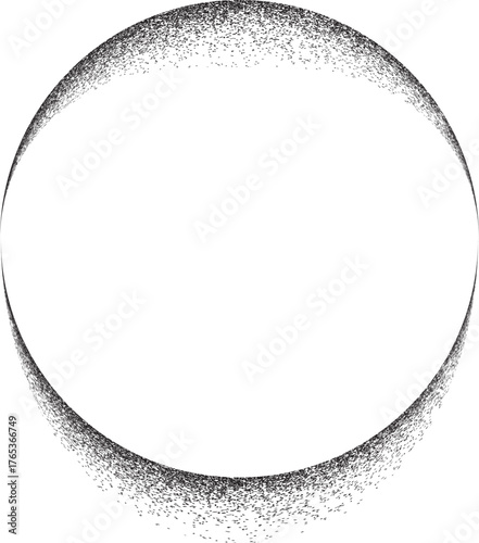 Distress basic geometric shape design . Noise dispersion circle logo . Spray effect .Grunge, grainy, gritty texture with circle frame. Distressed circle element .vector 