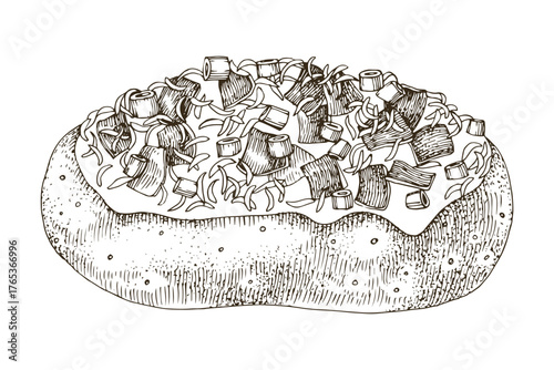 Stuffed baked potato hand drawn vector illustration