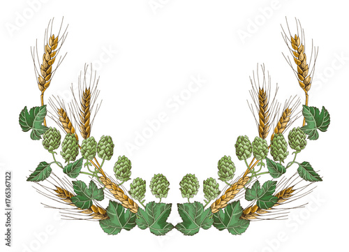 Wheat and hops vignette vector