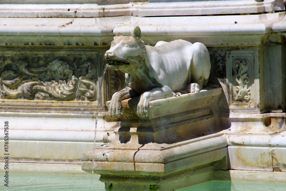 Fototapeta premium Gargoyle of Fonte Gaia in Siena, Italy