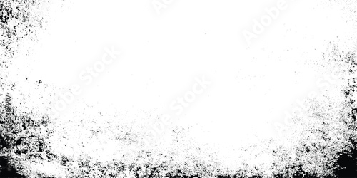 Grunge dust edge frame background, black and white speckle texture with rough noise border and retro distressed vignette.