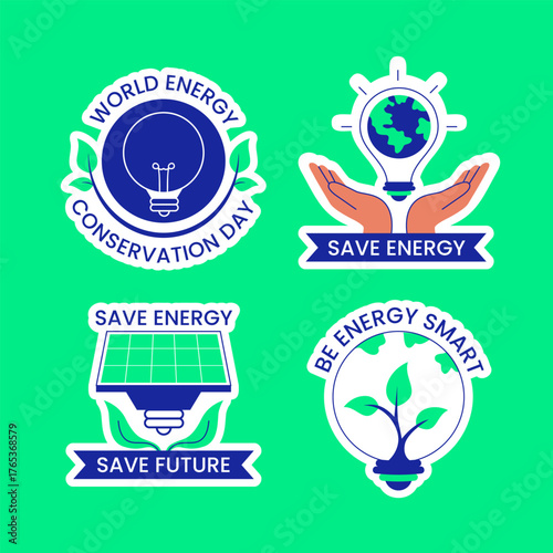 Flat Hand Drawn Label Design for Energy Conservation Day Cartoon Background