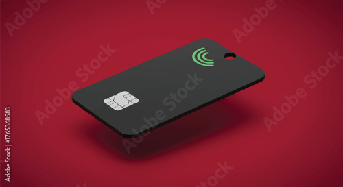 Close-up shot of a black contactless payment card with a green logo on a red background.