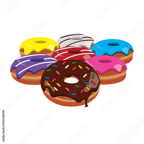Assorted Glazed Donuts with Sprinkles and Drizzles in Vibrant Colors
