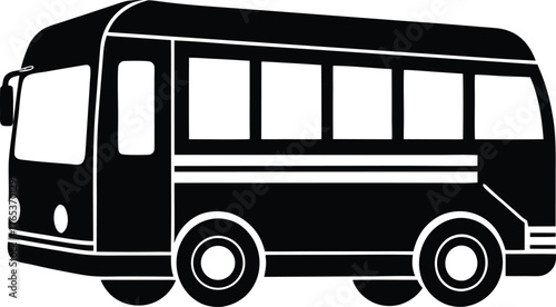 Vector art of black silhouette of a bus with white windows and stripes, isolated on a