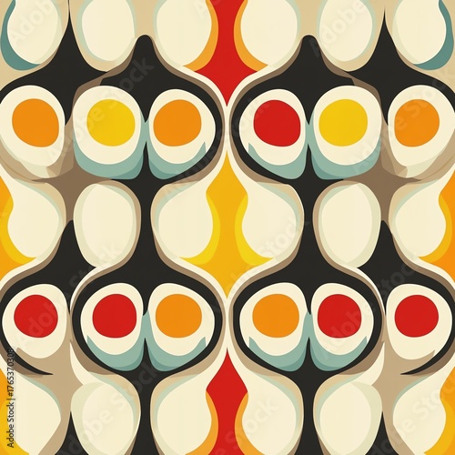 Abstract pattern featuring bold colors and shapes creating a visually dynamic design.