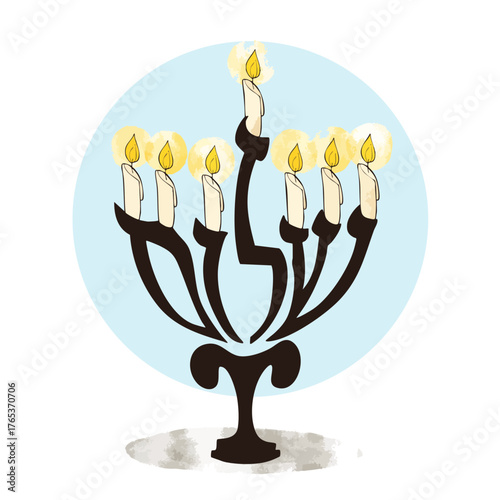 Hanukkah background with menorah pattern. "Shalom" written in Hebrew.