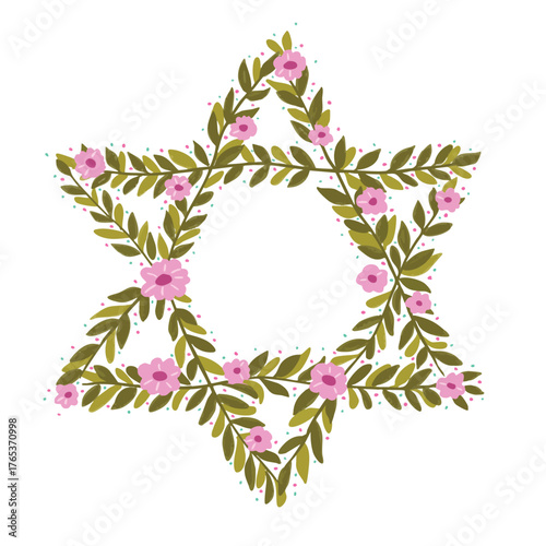 Jewish symbol clipart. Hanukkah holidays. Star of David with flowers.