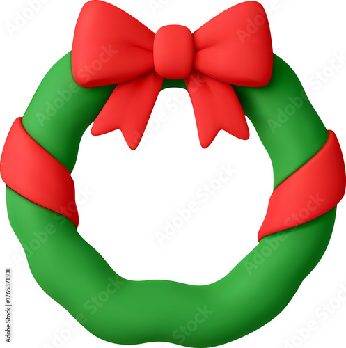 Green 3d Christmas wreath with red ribbon bow
