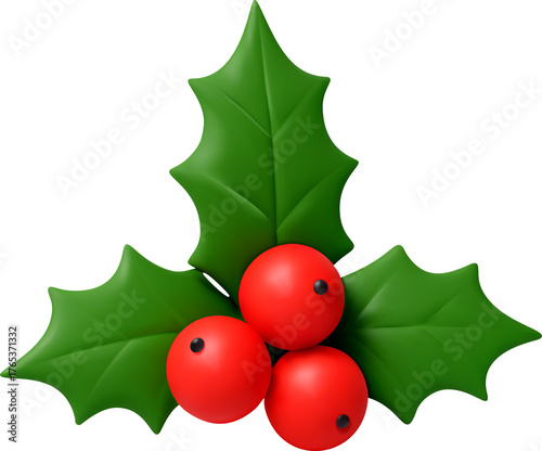 3d rendered holly branch with red berries