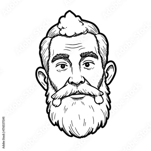 Elderly man shaving with foam in sketch style, personal grooming