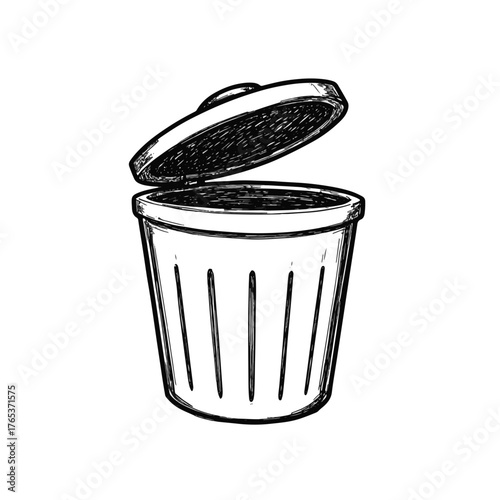 Open compost bin illustration, hand-drawn sketch style, eco-friendly concept