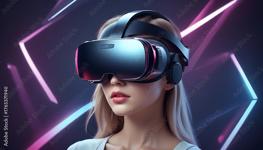Naklejka premium Woman wearing a virtual reality headset