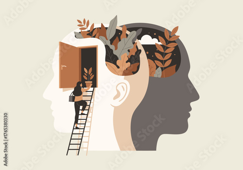 Self-Discovery & Mind Exploration: Climbing Ladder to Inner Growth Vector Illustration