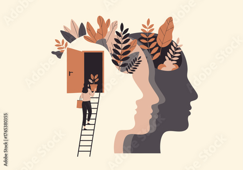 Self-Discovery & Mind Exploration: Climbing Ladder to Inner Growth Vector Illustration