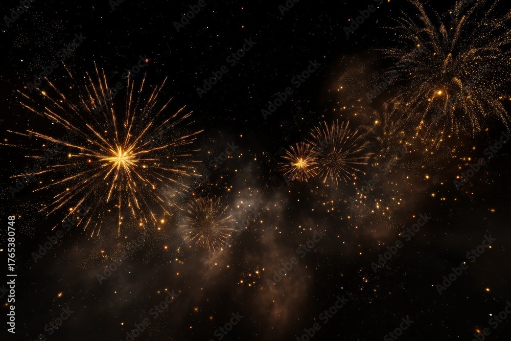 Fototapeta premium Vibrant golden fireworks display against starry night sky