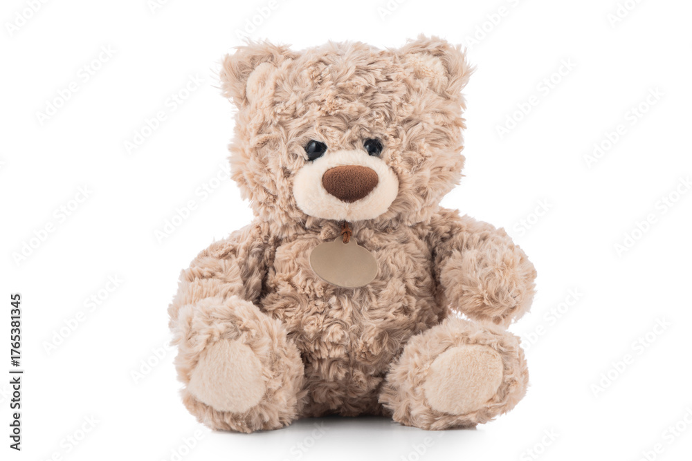 Fototapeta premium Close-Up of a Cute Brown Teddy Bear, fluffy vintage plush toy, isolated on white background