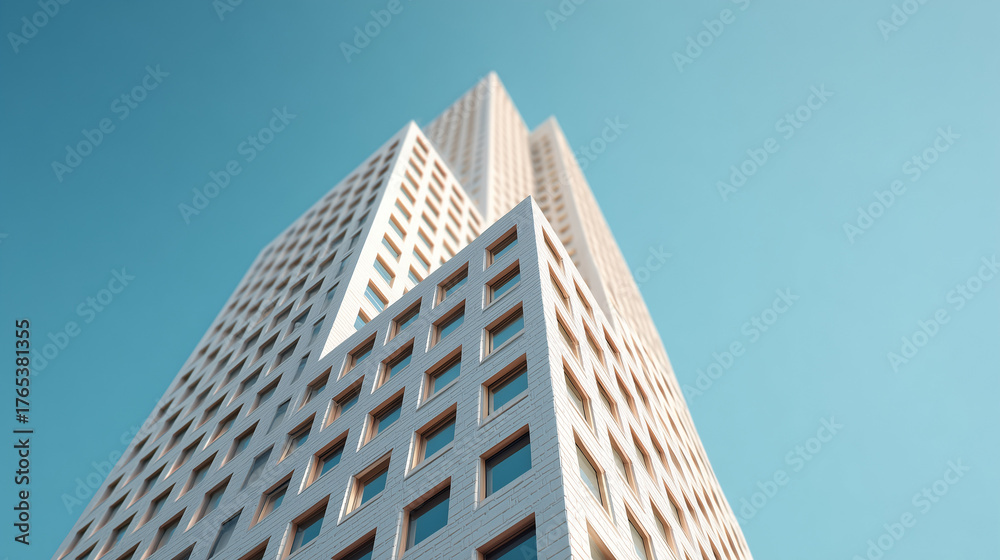 Obraz premium A white multi-storey building on a blue background. Banner concept for developers.
