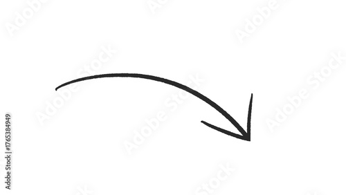Black Curved Down Arrow Marker Sketch — Transparent PNG