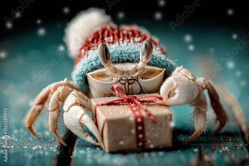 A crab with a Christmas hat...