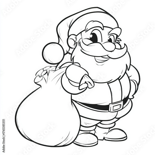 Wallpaper Mural Sack of Gifts with Santa, coloring page for kids, simple outline illustration. Coloring book. Torontodigital.ca