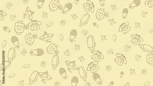 Doodle technology handdrawn on light yellow background, showcasing communication devices. Perfect for techrelated designs and modern technology concepts.