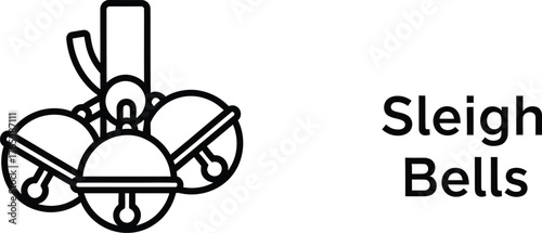 Vintage sleigh bells illustration in simple line art style