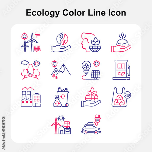 Renewable Energy and Green Nature Conservation Icons Two color line Set 2