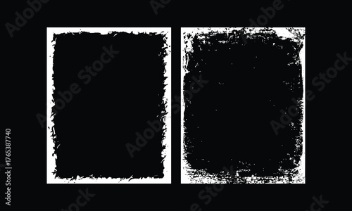 Two distressed grunge borders with rough textured edges on a black background