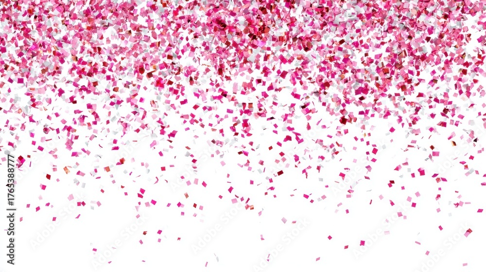 Naklejka premium Pink confetti background with falling pieces on white background for celebrations