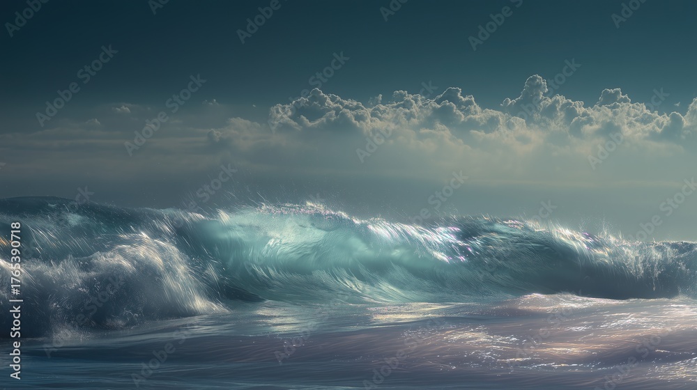 Fototapeta premium Ocean Waves Sparkling Under Bright Clouds