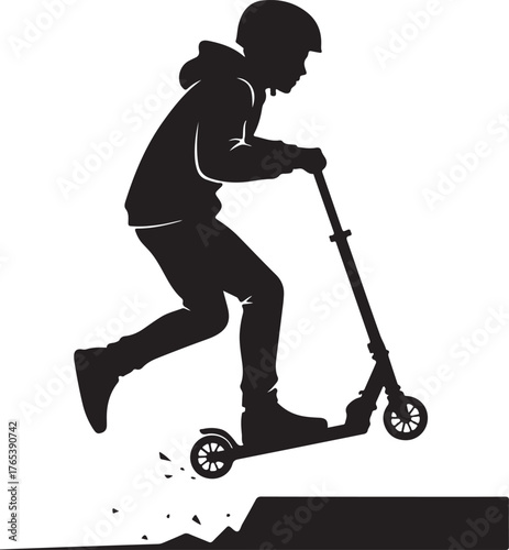 Stunt Scooter Rider Jumping Silhouette Vector Illustration